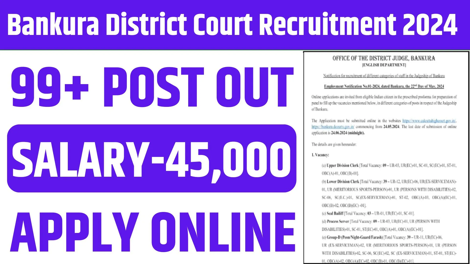 Bankura District Court Recruitment 2024